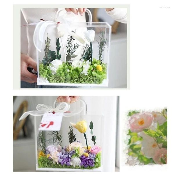 Enveloppe cadeau enveloppant Boîte de fleurs à main en acrylique Sac enveloppe avec poignée réutilisable pour les demoiselles d'honneur anniversaire de mariage