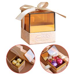 Cadeau Wrap Acrylique Mariage Candy Cadeau Boîte Translucide Compagnon Candy Box Creative Ruban Bow Party Personnaliser Souvenir Cadeau Emballage Boîte 230316