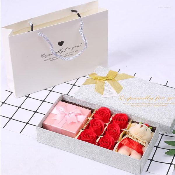 Cadeau cadeau fleur artificielle 6 pcs roses ours boîte à savon saint valentin mère année de mariage bijoux pour femme