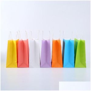 Geschenkomschakeling Assorteerde kleine neon gekleurde papieren zakken met handgrepen Kraft Party Birthday Favor Goodie Bag LX2602 Drop Delivery Home Garden F DHGN6