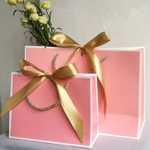 Emballage cadeau sac présent papier avec ruban mariage Pack boîte faveurs fête d'anniversaire sacs/Shopping magasin de vêtements artisanat