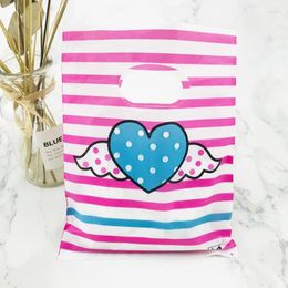 Cadeaupapierzakken met roze streep Plastic zak Koekjes Opslag Kleur Hartprint Bruiloft en verjaardag Feestartikelen 100 stuks