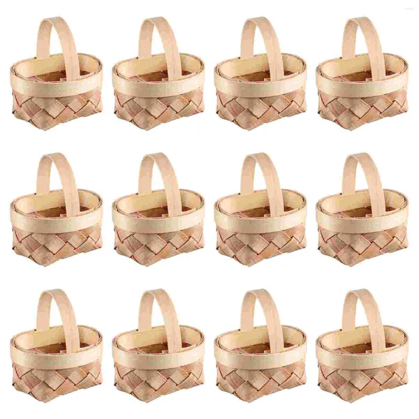 Cesta de papel de regalo Mini cestas de mimbre tejido Tiny Chip Regalos de dulces de Pascua Artesanía Caja de mango Favores hechos a mano Artesanía en miniatura Favor de madera