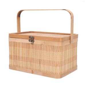 Geschenkwikkeling Mand Opslag Picknickfruit draagbare manden rieten doos ei rattan mooncake cake geweven houten dekselmand winkelen