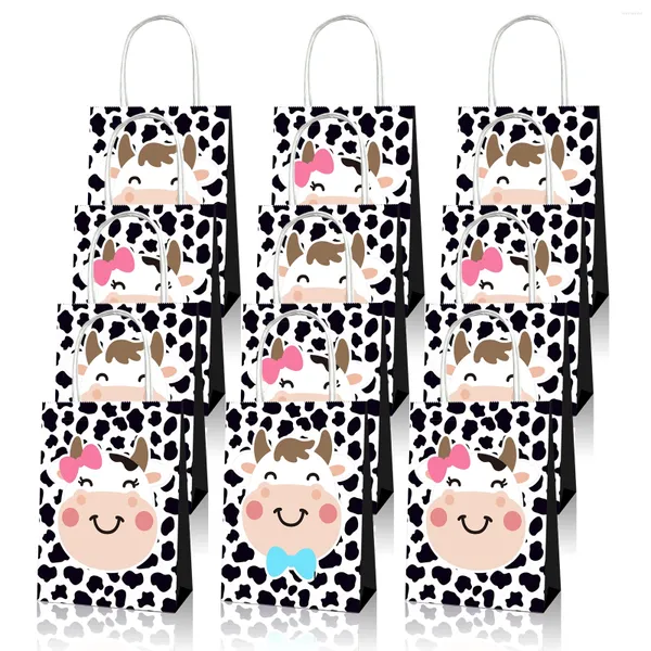 Cadeau cadeau BD037 12pcs animaux de ferme de bande dessinée vache à lait fête d'anniversaire portable emballage fourre-tout papier sacs de retour décors de douche de bébé