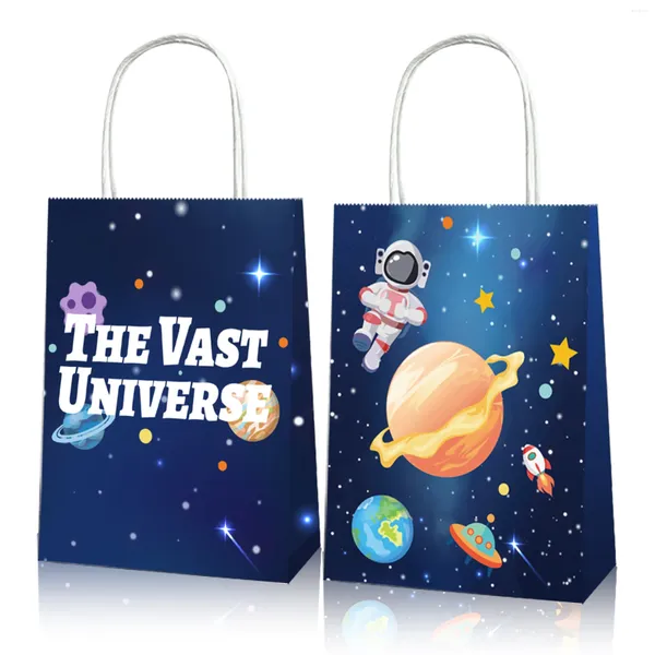 Envoltura de regalo BD038 12 unids Universo Espacio Planeta Fiesta de cumpleaños Embalaje portátil Bolsas de papel Baby Shower S