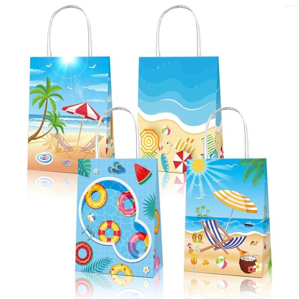 Cadeau Wrap BD085 12pcs Summer Hawaii Natation Beach Surf Fête d'anniversaire Sac en papier kraft avec poignées Fournitures d'emballage Kit de sacs à main