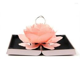 Emballage cadeau belle 3D Up Rose bague boîte mariage fiançailles bijoux stockage proposition rectangulaire fleur rotative