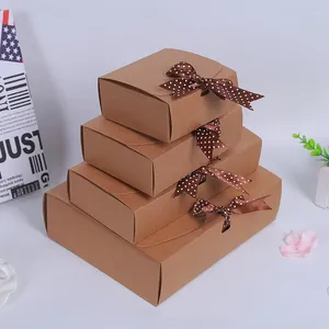 Geschenkwikkeling Big Kraft Paper Gifts Box Brown Carton Packaging Boxes With Bow Wedding Birthday Party Candy Package Supplies 10 stcs