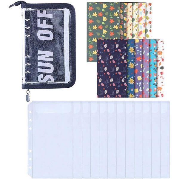 Cadeau Wrap Binder Pocket A6 PVC Zipper Portefeuille Sac à feuilles mobiles 6 anneaux Cash Budget Enveloppe SystemGift