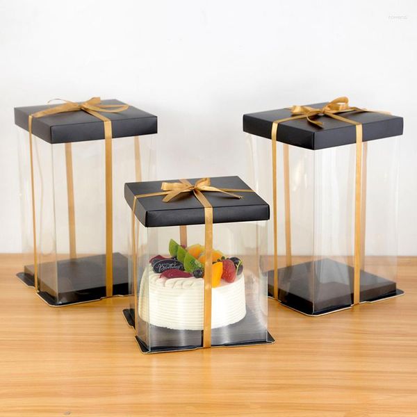 Papel de regalo Caja de pastel transparente negra Cajas de embalaje cuadradas DIY Oso de peluche rosa Regalos para boda Festival de cumpleaños