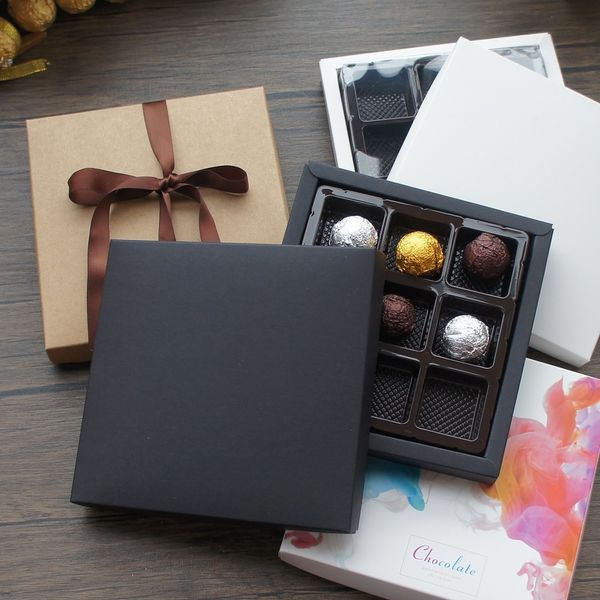 Emballage cadeau Noir Blanc Aquarelle 5 Set Boîte de papier de bonbons au chocolat avec fond en plastique Valentine Noël Fête d'anniversaire DIY Cadeaux Emballage 230206
