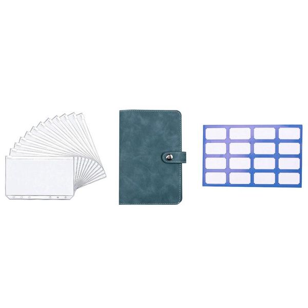 WRAP DE REFTRACIÓN PRESCUMENTO AZUL PU PU Billet de cuero para cupones de efectivo Planner Cubierta de cuaderno con 12 sobrenades con cremallera