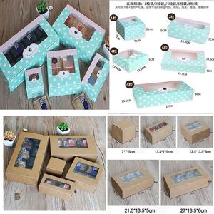 Geschenkwikkeling Blue Dot/Brown Cookie -pakket golfkraft cakebox met PVC Window Chocolate Muffin Biscuit -verpakking