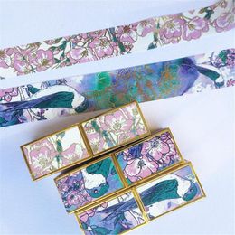 Papel de regalo azul Urraca flor lápiz labial conjunto de cintas Washi decoración adhesiva DIY Scrapbooking etiqueta adhesiva cintas adhesivas S072