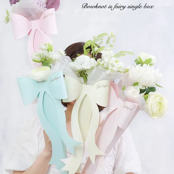 Envoltura de regalo Bowknot Caja de embalaje de flores Bolsa de papel rosa portátil Ramo individual Día de San Valentín Fiesta de cumpleaños Navidad