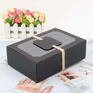 Caja de papel de regalo Caja de embalaje de papel Kraft marrón negro con ventana transparente Cajas de pastel de caramelo Banquete de boda Favor de galletas Caja de regalos Decoración de la fiesta de bienvenida al bebé