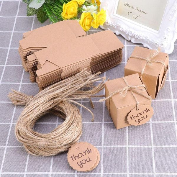 Cajas de papel de regalo Candy Kraft Wedding Paper You Thank Box Brown Favor Treat Almohada rústica Christmas Foldable Boxe Party Goodies Postre