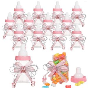 Geschenkwikkeling jongens meisjes schattig geboren met bowknot plastic feest voorkeur baby shower vul candy box feeder stijl zoete fles mini verjaardag