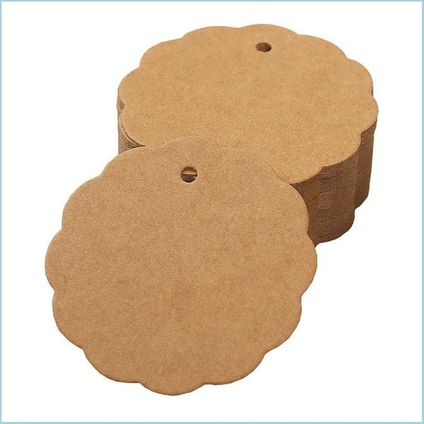 Cadeau Wrap Brown Flower Round Gift Tags Wrap Kraft Papier Rustique Mariage Hang Label Faveur avec 3,8 m de ficelle de jute pour l'artisanat Drop Livraison Dhvsx