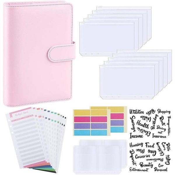 Cadeau Wrap Budget Binder A6 PU Cuir Notebook Planificateur Organisateur rechargeable 6 anneaux Binder Couverture Lettre Autocollant Labels3083