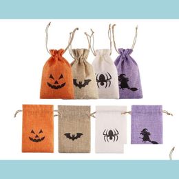 Emballage cadeau Sacs en toile de jute Jute Dstrings Candy Pouch Halloween Treat Bag avec différents designs Party Decoration Colorf Drop Delivery Hom Dhe3C