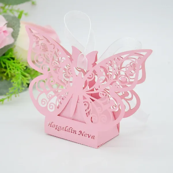Envoltura de regalo Mariposa Baby Shower Papel cortado con láser Cajas de favor de boda