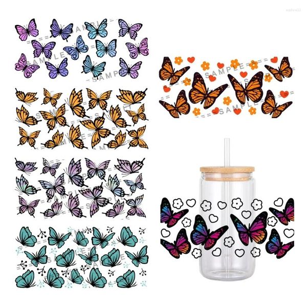 Enveloppe cadeau papillon des animaux de dessin animé motif de conception UV DTF Transfer Sticker Sticker imperméable Transferts décalants pour les autocollants en verre en verre de 16 oz