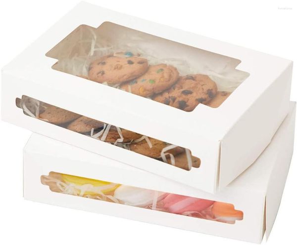 Emballage cadeau Boîtes à gâteaux avec fenêtre 8x5.5x2inch Boîte de boulangerie blanche Bonbons noirs pour tarte Cheesecake Cookies Cupcakes Pâtisseries