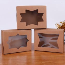 Geschenkompakketpakketkist Kraft Paper met raam Kerstcupcake Biscuit Baking Packaging Boxes Dessert Shop 10pcs/Lot