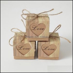 Emballage Cadeau Boîte De Bonbons Coeur Romantique Sac Cadeau Kraft Avec Ficelle De Toile De Jute Chic Faveurs De Mariage Fournitures 5X5X5Cm 179 V2 Drop Delivery 2021 Ho Dhbun