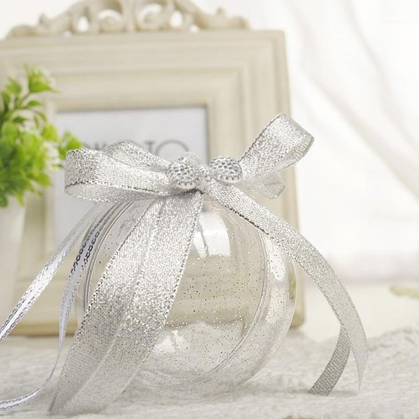 Emballage cadeau Boîte à bonbons ronde en plastique décoration de boule avec arc de qualité alimentaire fête de mariage de Noël transparent détachable décor d'alimentation