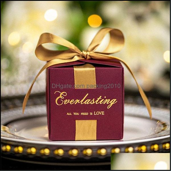 Envoltura de regalo Caja de dulces Ceremonia de devolución cuadrada Idea Nuevo estilo Cartón de azúcar Boda Cinta de seda Arco Caja de embalaje de regalo Vender bien 0 78Qs P1 Dhcmk