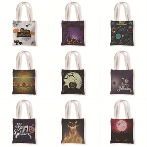 Gift Wrap Canvas Tas Halloween Printing Enkele Schouder Hand Carry Hoge Capaciteit Milieu Bescherming Winkelen Zakjes Literatuur Zak Verandering 6WD Y2