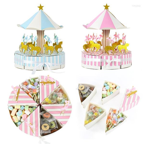 Emballage cadeau carrousel papier boîte rose bleu bonbons boîtes pour bébé douche enfants anniversaire mariage faveurs présent étui