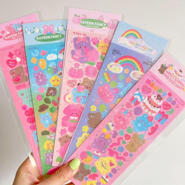 Envoltura de regalo Dibujos animados Lindo oso Postre Láser Blingbling Etiqueta DIY Idol Tarjeta Scrapbook Material Deco Papelería Pegatinas Kawaii Art Supplies