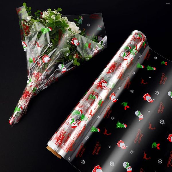 Rode de regalos Wrap Celophane Wrapping Roll Christmas Wrapper transparente Flores de canasta de chapa de hojas