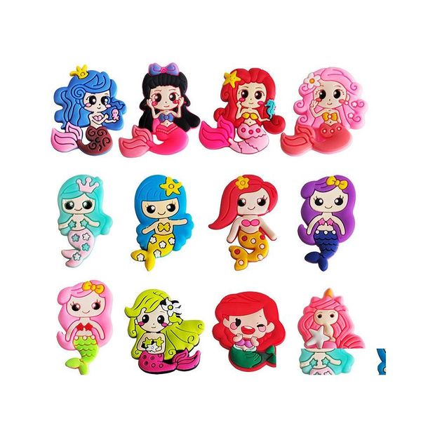 Encantos de papel de regalo Venta al por mayor Recuerdos de la infancia Sirena Princesa Dibujos animados divertidos Croc Zapatos Accesorios Pvc Decoración Hebilla Goma suave Dh4Kv