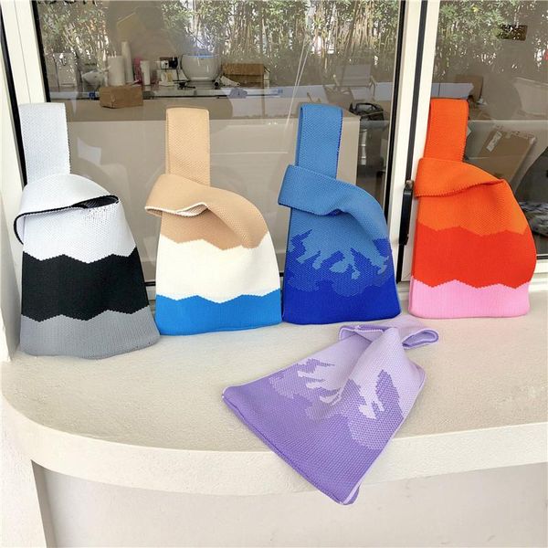 Envoltura de regalo Checker Chess Design Eco Bolsa de compras pequeña Decoración Monederos Lana Tela escocesa Tote para damas Tejido de punto Mujer BolsoRegalo