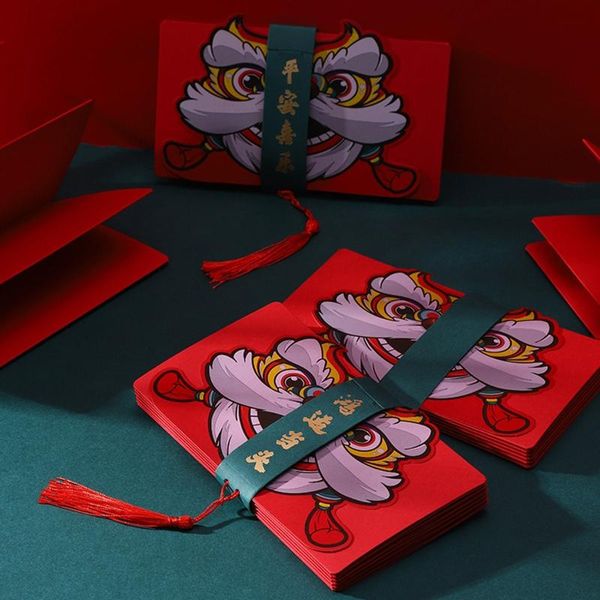 Cadeau cadeau Enveloppes rouges chanceuses chinoises Poches de tigre pliables HongBao avec 6/10 emplacements pour cartes Pack Sac d'argent pour l'année Spring FestivalGift