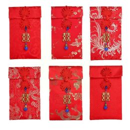 Geschenkwikkeling Chinese stijl Lucky Money Bag Doek Floral Red Envelope Pocket Jaarpakket voor Spring Festival Envelop E0K2Gift