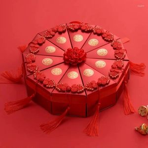 Envoltura de regalo Estilo chino Lazo rojo Cinta Decoración Boda Caja de dulces Embalaje portátil Romántico Chocolate Dulces Cartón