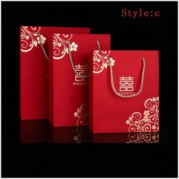 Cadeau cadeau chinois style rouge double bonheur sacs en papier pour sac d'emballage avec poignée faveurs de fête lx0633 livraison directe maison jardin fe dhkft