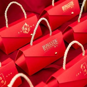 Geschenkwikkeling Chinese stijl Red gedrukte snoepdoos voor bruiloft Geschenken Gasten Souvenir Sweet Little Cosmetic Packaging Bag