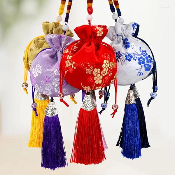 Envoltura de regalos bolso de bolsillo de estilo chino con bordado de borde de bordado bolsas de cordón