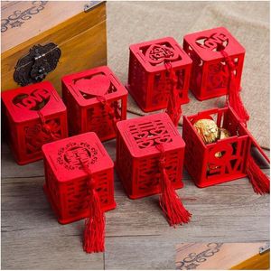 Geschenkwikkeling Chinese stijl Vintage Nieuwheid Rood vierkant houten liefde bruiloft snoepboxen feest gunsten suikeraanbod lx0434 drop levering ho dhu1n