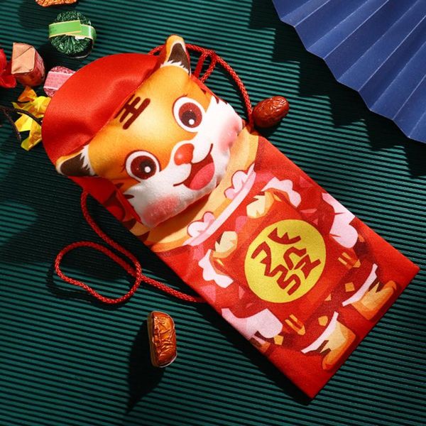 Emballage cadeau Enveloppe rouge de l'année chinoise avec bretelles Sac d'argent chanceux Paquet souple pour téléphone portable de bonbons NavidadGift