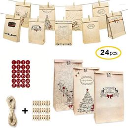 Emballage cadeau Sac de calendrier de l'Avent de Noël Compte à rebours de Noël 24 sacs en papier kraft extra-épais bricolage avec des autocollants pour les décorations artisanales