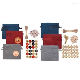 Geschenkwikkel Kerstventent Kalendertassen 24 dagen aftellen DIY Set voor Xmas Candy Snack Drawstring Pocket M6CE