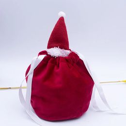 Envoltura de regalo Bolsas de astas de Navidad Rojo Santa Claus Terciopelo Dibujar Cadena Bolsas de dulces Bolsas de embalaje de regalo Decoración de gota Navidad 231027